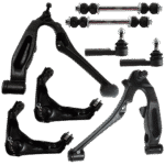 TrueDrive 8-Piece Kit Front, Driver and Passenger Side, Upper and Lower Control Arm, includes (4) Control Arm, (2) Sway Bar Link, and (2) Tie Rod End
