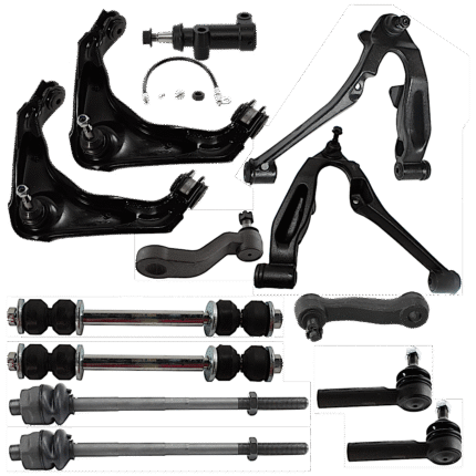TrueDrive 13-Piece Kit Front, Driver and Passenger Side, Upper and Lower Control Arm, includes (4) Control Arm, (1) Idler Arm, (1) Idler Arm Bracket, (1) Pitman Arm, (2) Sway Bar Link, and (4) Tie Rod End