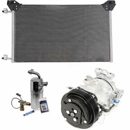 DriveMotive 3-Piece Kit A/C Compressor, 6-Groove Pulley, includes A/C Condenser, and A/C Service Kit (A/C Accumulator, A/C Orifice Tube, and A/C O-Ring and Gasket Seal Kit)