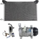 DriveMotive 3-Piece Kit A/C Compressor with A/C Condenser and A/C Service Kit (A/C Accumulator, Expansion Valve, Orifice Tube, and A/C O-Ring and Gasket Seal Kit), 4-Groove Pulley, Two Bolts to Mount the Hoses