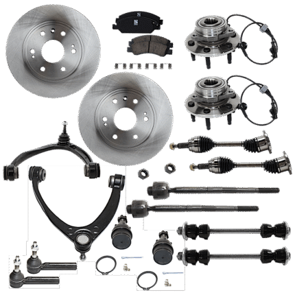 TrueDrive 17-Piece Kit Front Suspension Kit, with Axle Assembly, Ball Joint, Brake Disc, Brake Pad Set, Control Arm, Sway Bar Link, Tie Rod End, and Wheel Hub
