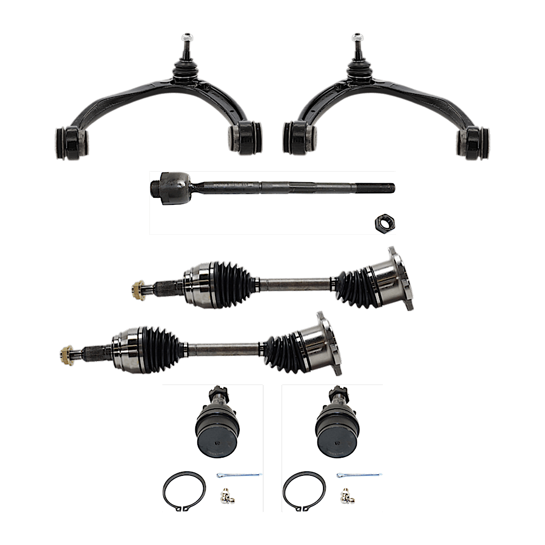 kit-060624-12_1.png TrueDrive 16-Piece Kit Front Suspension Kit, Includes (2) Axle Assembly, (2) Ball Joint, (2) Control Arm, (2) Steering Rack Boot, (2) Sway Bar Link, (4) Tie Rod End, and (2) Wheel Hub - Image 1