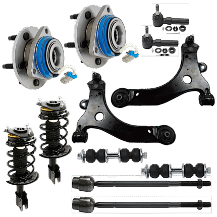 TrueDrive 12-Piece Kit Front, Driver and Passenger Side Suspension with Control Arms, Loaded Strut, Sway Bar Links, Tie Rod Ends and Wheel Hubs, For Models with 24mm Bar Diameter