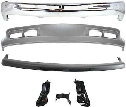 Replacement 6-Piece Kit, Front Bumper, Chrome, Includes (1) Bumper, (3) Bumper Bracket, (1) Bumper Trim, and (1) Valance
