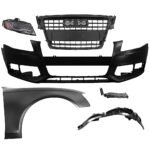 Replacement 6-Piece Kit Front Primed Bumper Cover, Includes (1) Bumper Cover, (1) Fender, (1) Fender Liner, (1) Fender Support, (1) Grille, and (1) Headlight