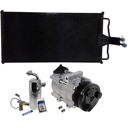 DriveMotive 3-Piece Kit A/C Compressor with A/C Condenser, and A/C Service Kit (A/C Accumulator, A/C Orifice Tube, and A/C O-Ring and Gasket Seal Kit), 6-Groove Pulley