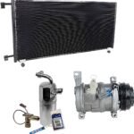 DriveMotive 3-Piece Kit A/C Compressor with A/C Condenser and A/C Service Kit (A/C Accumulator, Expansion Valve, Orifice Tube, and A/C O-Ring and Gasket Seal Kit), 4-Groove Pulley, Two Bolts to Mount the Hoses