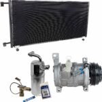 DriveMotive 3-Piece Kit A/C Compressor with A/C Condenser and A/C Service Kit (A/C Accumulator, Expansion Valve, Orifice Tube, and A/C O-Ring and Gasket Seal Kit), 4-Groove Pulley, Two Bolts to Mount the Hoses