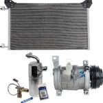 DriveMotive 3-Piece Kit A/C Compressor with A/C Condenser and A/C Service Kit (A/C Accumulator, Expansion Valve, Orifice Tube, and A/C O-Ring and Gasket Seal Kit), 4-Groove Pulley, Two Bolts to Mount the Hoses