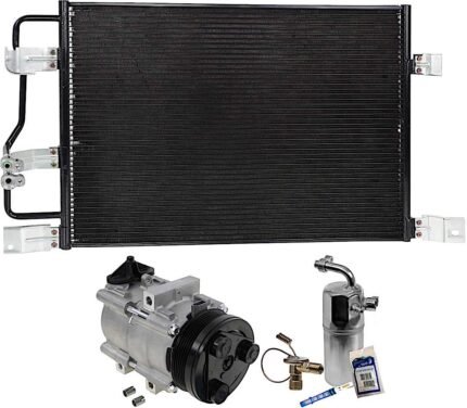 DriveMotive 3-Piece Kit A/C Compressor with A/C Condenser, and A/C Service Kit (A/C Accumulator, A/C Orifice Tube, and A/C O-Ring and Gasket Seal Kit), 6-Groove Pulley