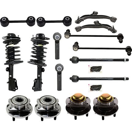 TrueDrive 16-Piece Kit Front, Driver and Passenger Side Fully Loaded Struts with Control Arms, Sway Bar Links, Tie Rod Ends, and Wheel Hubs, FWD