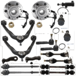 TrueDrive 17-Piece Kit Front, Driver and Passenger Side Axle Assembly, (2) Ball Joint, (2) Control Arm, (1) Idler Arm, (1) Idler Arm Bracket, (1) Pitman Arm, (2) Sway Bar Link, (4) Tie Rod End, and (2)Wheel Hub