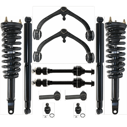 TrueDrive 12-Piece Kit Front and Rear, Driver and Passenger Side Shock and Fully Loaded Strut Includes Ball Joints, Control Arms, Sway Bar Links, and Tie Rod Ends, RWD