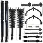 TrueDrive 12-Piece Kit Front and Rear, Driver and Passenger Side Shock and Fully Loaded Strut Includes Control Arms, Sway Bar Links, and Tie Rod Ends, RWD
