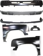 Replacement 6-Piece Kit, Front, Driver and Passenger Side Fender, Includes (1) Bumper, (1) Bumper Cover, (2) Fender, (1) License Plate Bracket, and (1) Valance
