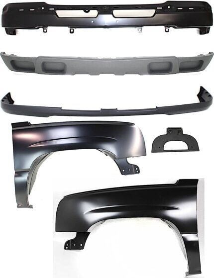 Replacement 6-Piece Kit, Front, Driver and Passenger Side Fender, Includes (1) Bumper, (1) Bumper Cover, (2) Fender, (1) License Plate Bracket, and (1) Valance