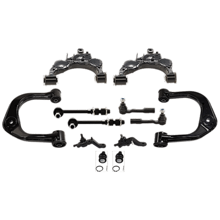 TrueDrive 12-Piece Kit Front, Driver and Passenger Side, Upper and Lower, Outer Control Arm, includes (4) Ball Joint, (4) Control Arm, (2) Sway Bar Link, and (2) Tie Rod End