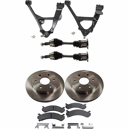 TrueDrive 7-Piece Kit Front, Driver and Passenger Side, Lower Control Arm with Axle Assemblies, Brake Discs, and Brake Pad Set, 6 Lugs