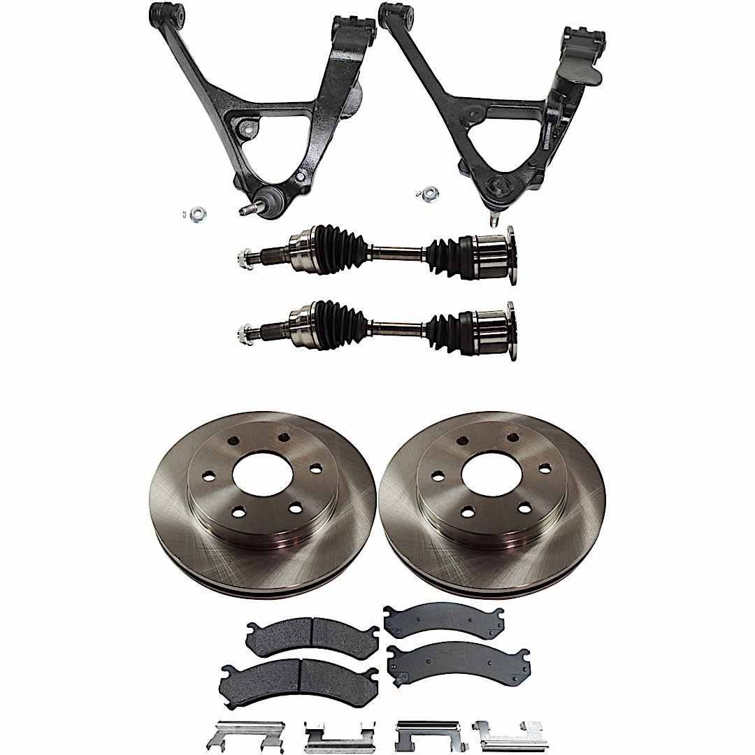 kit-061522-084_1.jpg TrueDrive 7-Piece Kit Front, Driver and Passenger Side, Lower Control Arm with Axle Assemblies, Brake Discs, and Brake Pad Set, 6 Lugs - Image 1