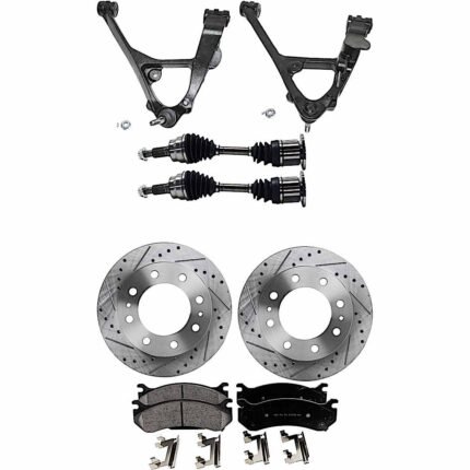 TrueDrive 7-Piece Kit Front, Driver and Passenger Side, Lower Control Arm, 8 Lugs Wheels, 7,300 Lbs. GVW, includes Axle Assembly, Brake Discs, and Brake Pad Set