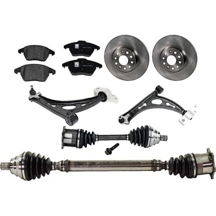 TrueDrive 8-Piece Kit Front, Driver and Passenger Side Axle Assembly, includes (2) Axle Assembly, (2) Brake Disc, (1) Brake Pad Set, and (2) Control Arm, Diesel, FWD, Automatic Dual Clutch Transmission