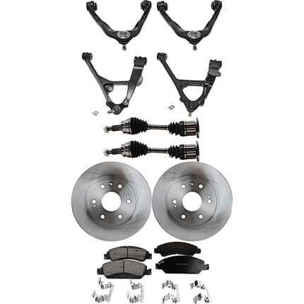 TrueDrive 9-Piece Kit Front, Driver and Passenger Side, Upper and Lower Control Arm with Axle Assemblies, Brake Discs, and Brake Pad Set, All Wheel Drive, With Front Torsion Bar Spring
