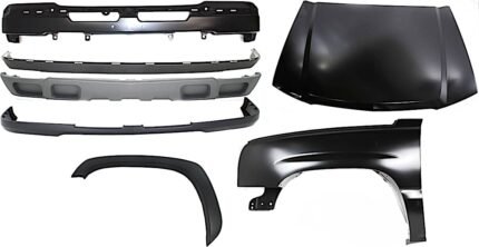 Replacement 7-Piece Kit, Front, Driver Side Fender, Includes (1) Bumper, (1) Bumper Cover, (1) Fender, (1) Fender Flares, (1) Hood, and (2) Valance