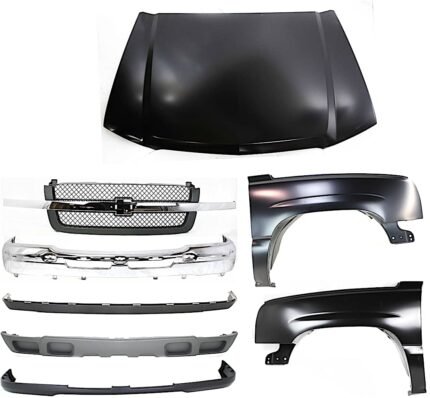 Replacement 8-Piece Kit, Front Bumper, Chrome, Includes (1) Bumper, (1) Bumper Cover, (2) Fender, (1) Grille, (1) Hood, and (2) Valance