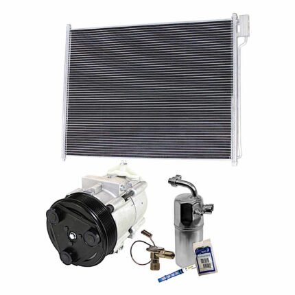 DriveMotive 3-Piece Kit A/C Compressor, 8-Groove Pulley, includes A/C Condenser, and A/C Service Kit (A/C Accumulator, A/C Orifice Tube, and A/C O-Ring and Gasket Seal Kit)