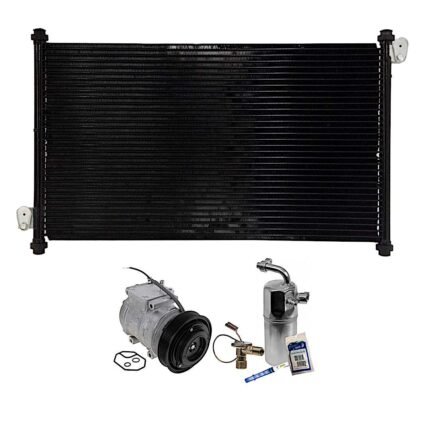 DriveMotive 3-Piece Kit A/C Compressor with A/C Condenser, and A/C Service Kit (A/C Expansion Valve, A/C Receiver Drier, and A/C O-Ring and Gasket Seal Kit), 6-Groove Pulley