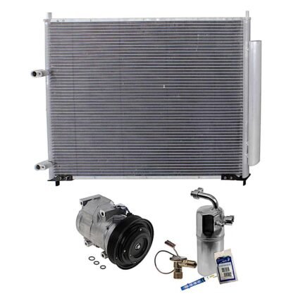 DriveMotive 3-Piece Kit A/C Compressor with A/C Condenser, and A/C Service Kit (A/C Expansion Valve, A/C O-Ring and Gasket Seal Kit, and Drier Desiccant Element), 6-Groove Pulley