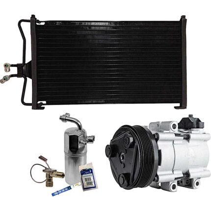 DriveMotive 3-Piece Kit A/C Compressor with A/C Condenser, and A/C Service Kit (A/C Accumulator, A/C Orifice Tube, and A/C O-Ring and Gasket Seal Kit), 6-Groove Pulley