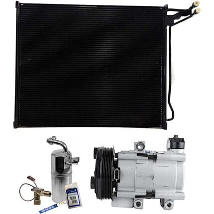 DriveMotive 3-Piece Kit A/C Compressor, 6-Groove Pulley, includes A/C Condenser, and A/C Service Kit (A/C Accumulator, A/C Orifice Tube, and A/C O-Ring and Gasket Seal Kit)