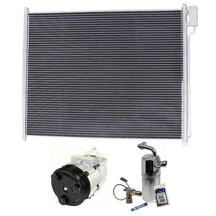 DriveMotive 3-Piece Kit A/C Compressor, 8-Groove Pulley, includes A/C Condenser, and A/C Service Kit (A/C Accumulator, A/C Orifice Tube, and A/C O-Ring and Gasket Seal Kit)