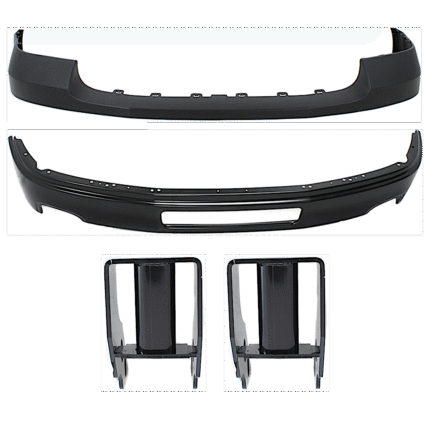 Replacement 4-Piece Kit, Front, Driver and Passenger Side Bumper, Painted Black, Includes (1) Bumper, (2) Bumper Bracket, and (1) Bumper Cover