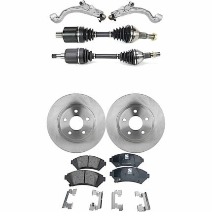 TrueDrive 7-Piece Kit Front, Driver and Passenger Side Control Arm, FWD, includes Axle Assembly, Brake Discs, and Brake Pad Set