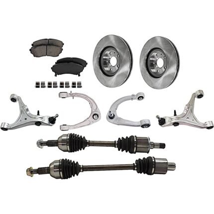 TrueDrive 9-Piece Kit Front, Driver and Passenger Side, Upper and Lower Control Arms, with Axle Assembly, Brake Discs, and Brake Pad Set, AWD, 345mm Front Disc, Heavy Duty Brakes J55