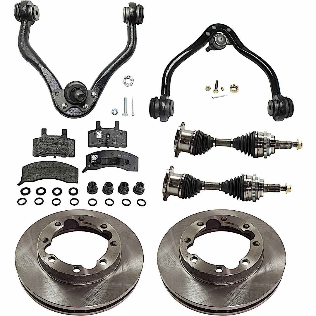 kit-062422-525_1.jpg TrueDrive 8-Piece Kit Front, Driver and Passenger Side Axle Assembly with Brake Discs, Brake Pad Set, and Control Arms - Image 1