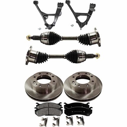 TrueDrive 8-Piece Kit Front, Driver and Passenger Side, Lower Control Arm, 8 Lug, Heavy Duty, With Front Torsion Bar Spring, Includes (2) Axle Assembly, (2) Brake Disc, (1) Brake Pad Set, and (2) Control Arm