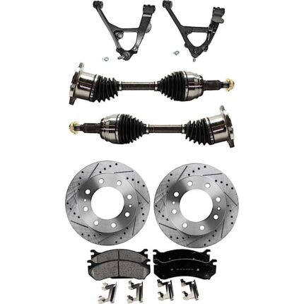 TrueDrive 7-Piece Kit Front, Driver and Passenger Side, Lower Control Arm, With Front Torsion Bar Spring, 8 Lugs Wheels, Heavy Duty, includes Axle Assembly, Brake Discs, and Brake Pad Set