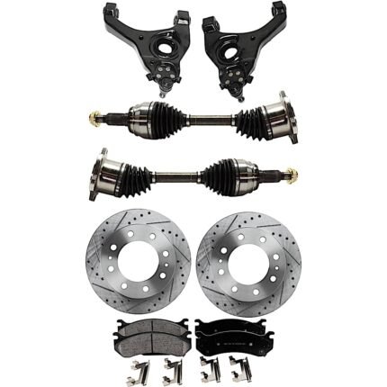 TrueDrive 7-Piece Kit Front, Driver and Passenger Side, Lower Control Arm, 8 Lugs Wheels, Heavy Duty, includes Axle Assembly, Brake Discs, and Brake Pad Set