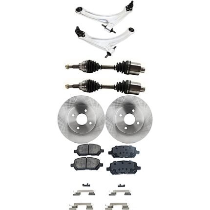 TrueDrive 8-Piece Kit Front, Driver and Passenger Side, Lower Control Arm, FWD, Automatic Transmission, 4 Lug Wheels, Includes (2) Axle Assembly, (2) Brake Disc, (1) Brake Pad Set, and (2) Control Arm