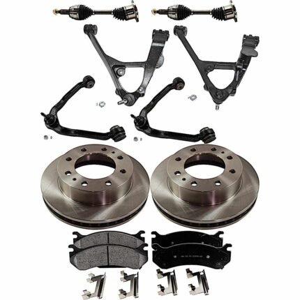 TrueDrive 10-Piece Kit Front, Driver and Passenger Side, Upper and Lower Control Arm, 8 Lug, With Front Torsion Bar Spring, Includes (2) Axle Assembly, (2) Brake Disc, (1) Brake Pad Set, and (4) Control Arm