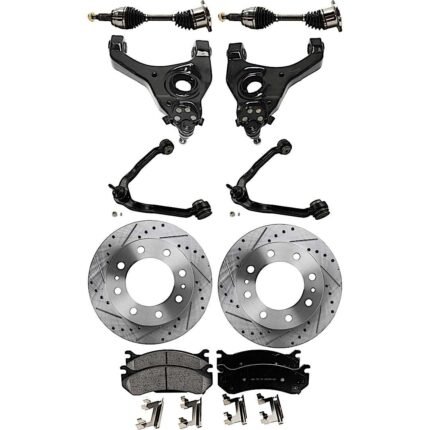 TrueDrive 9-Piece Kit Front, Driver and Passenger Side, Upper and Lower Control Arm, 8 Lugs Wheel Wheels, Heavy Duty, includes Axle Assembly, Brake Discs, and Brake Pad Set
