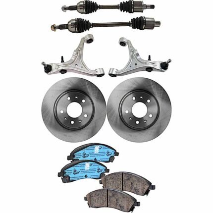 TrueDrive 7-Piece Kit Front, Driver and Passenger Side, Lower Control Arm with Axle Assembly, Brake Discs, and Brake Pad Set, AWD, (JL9), 303mm Front Disc, Standard Brakes