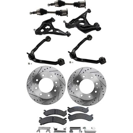 TrueDrive 9-Piece Kit Front, Driver and Passenger Side, Upper and Lower Control Arm, Rear Wheel Drive, 8 Lugs Wheels, includes Axle Assembly, Brake Discs, and Brake Pad Set