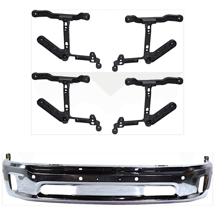 Replacement 5-Piece Kit, Front, Lower Bumper, For Models With Two Piece Bumper Type, Chrome, Includes (1) Bumper and (4) Bumper Bracket