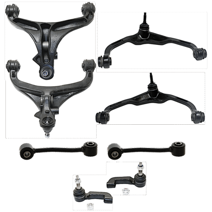 TrueDrive 8-Piece Kit Front, Driver and Passenger Side, Upper and Lower Control Arm, includes (4) Control Arm, (2) Sway Bar Link, and (2) Tie Rod End