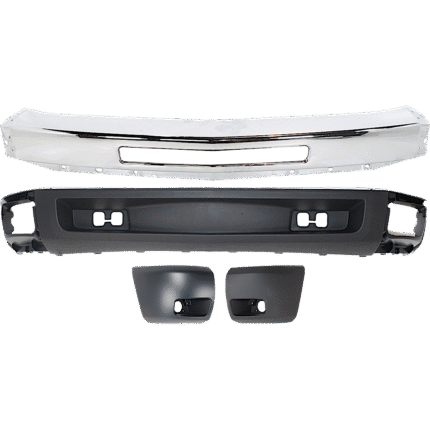 Replacement 4-Piece Kit, Front Bumper, For Models With Fog Lights, For Models Without Tow Hook Holes, Chrome, Includes (1) Bumper, (2) Bumper End, and (1) Valance