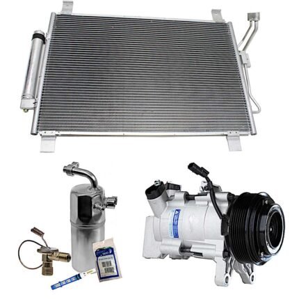 DriveMotive 3-Piece Kit A/C Compressor, 7-Groove Pulley, includes A/C Condenser, and A/C Service Kit (A/C Expansion Valve, A/C Receiver Drier, and A/C O-Ring and Gasket Seal Kit)